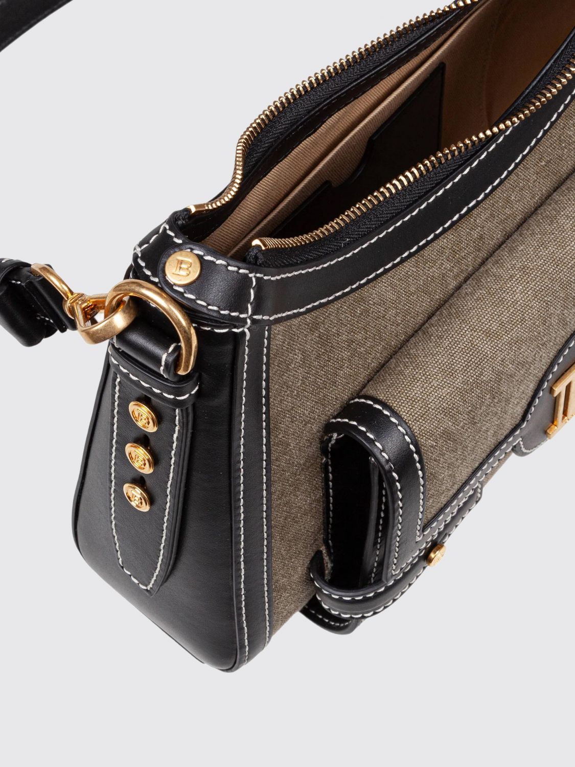b-buzz monogram fabric and leather shoulder bag