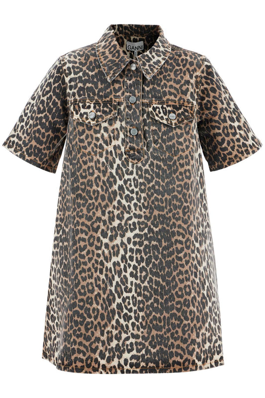 'mini animal print denim dress'