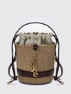 chloé raffia and calfskin leather mini bucket bag with metallic logo
