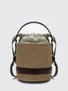 chloé raffia and calfskin leather mini bucket bag with metallic logo