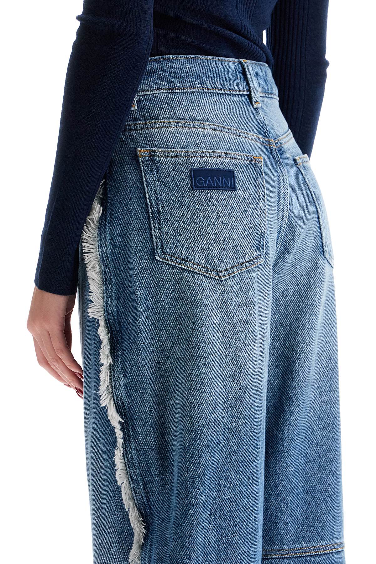 distressed barrel jeans with