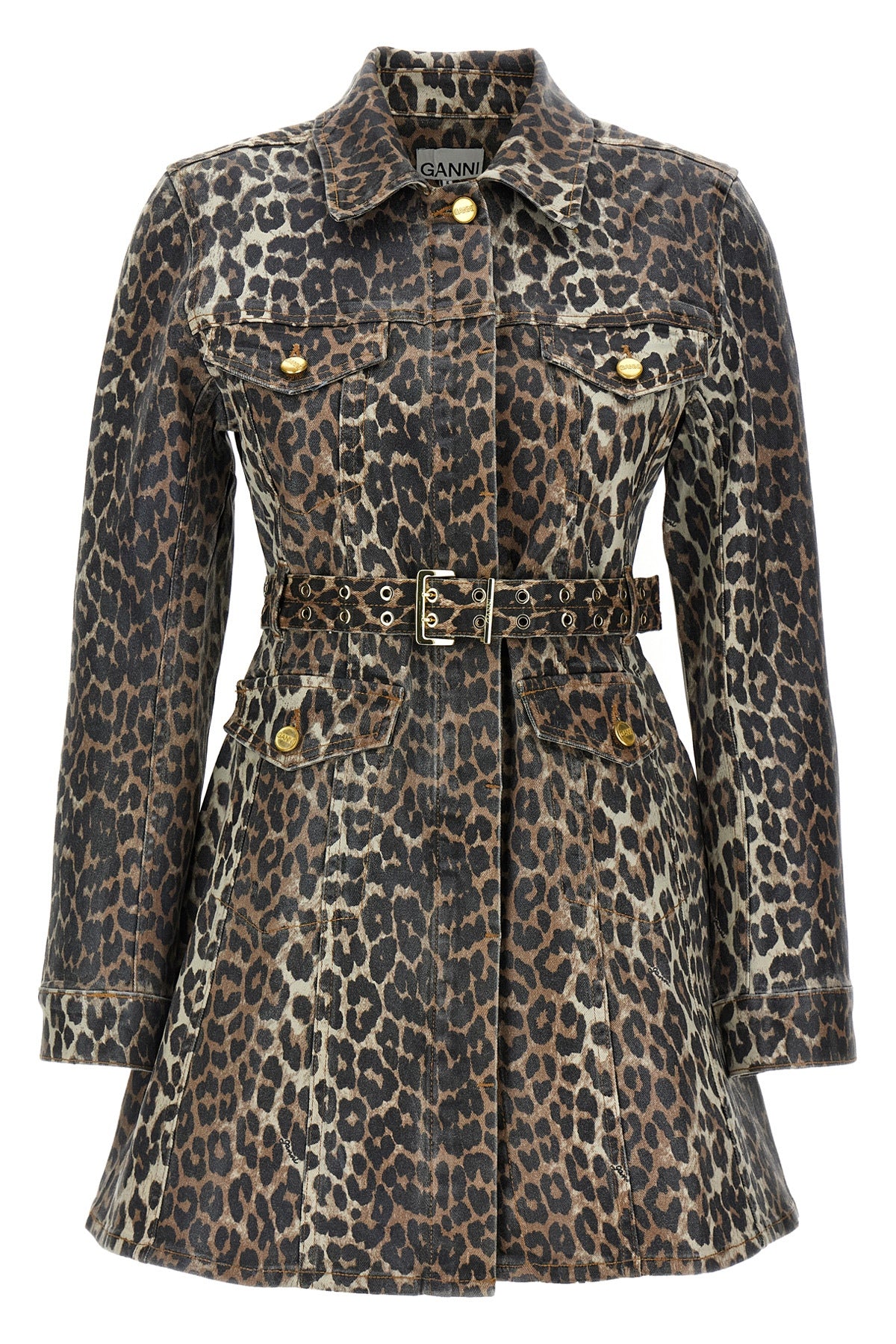 mini dress in leopard print cotton denim