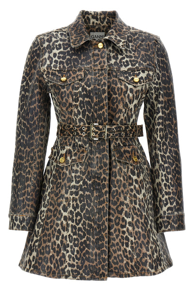 mini dress in leopard print cotton denim