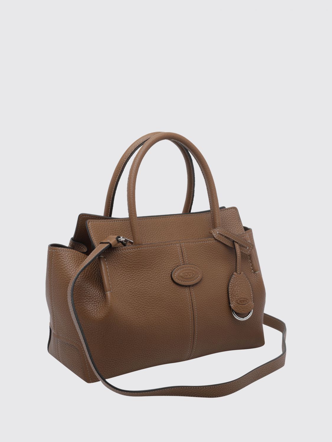 grained calf leather handbag with double handle and charm