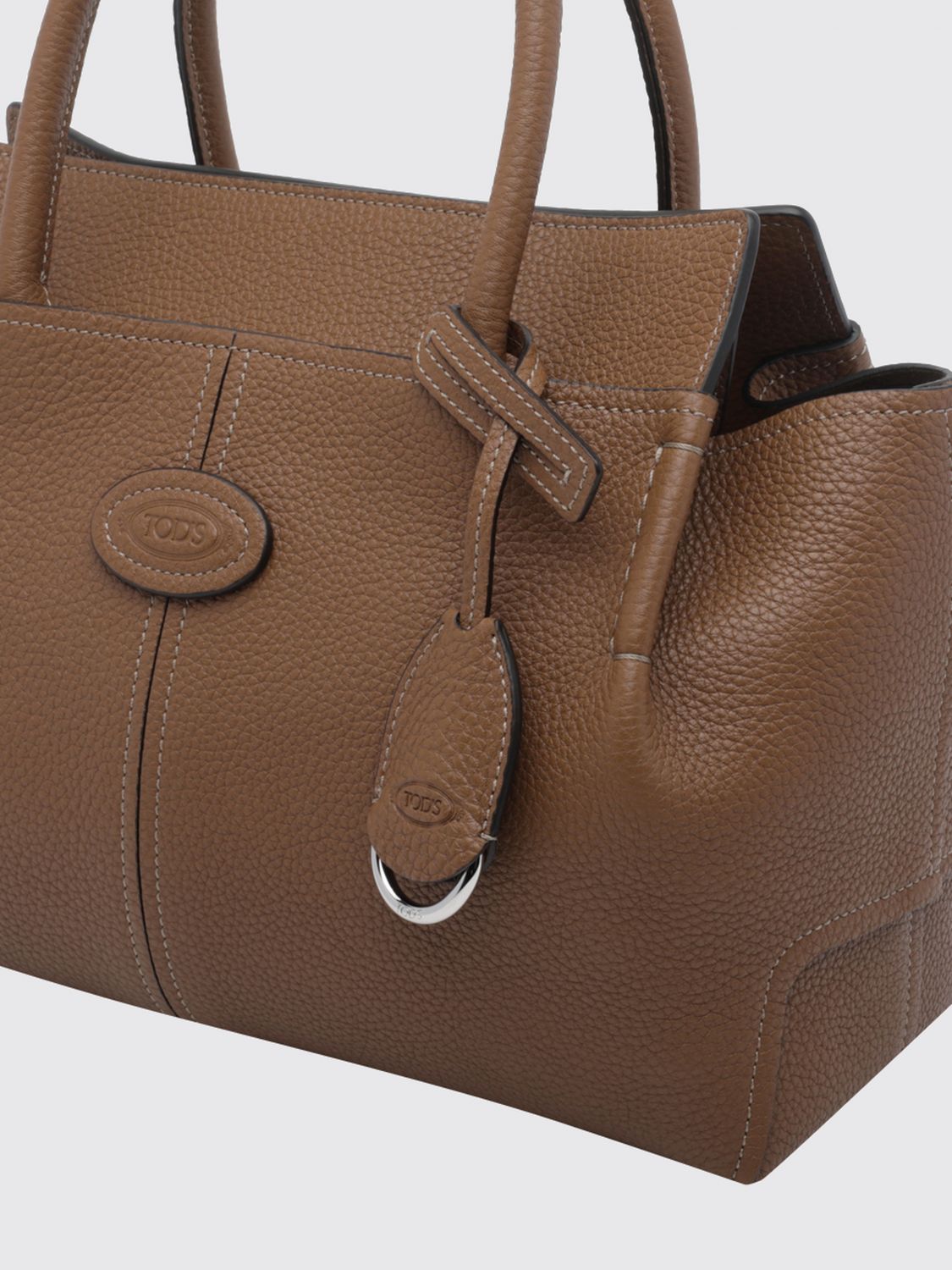 grained calf leather handbag with double handle and charm
