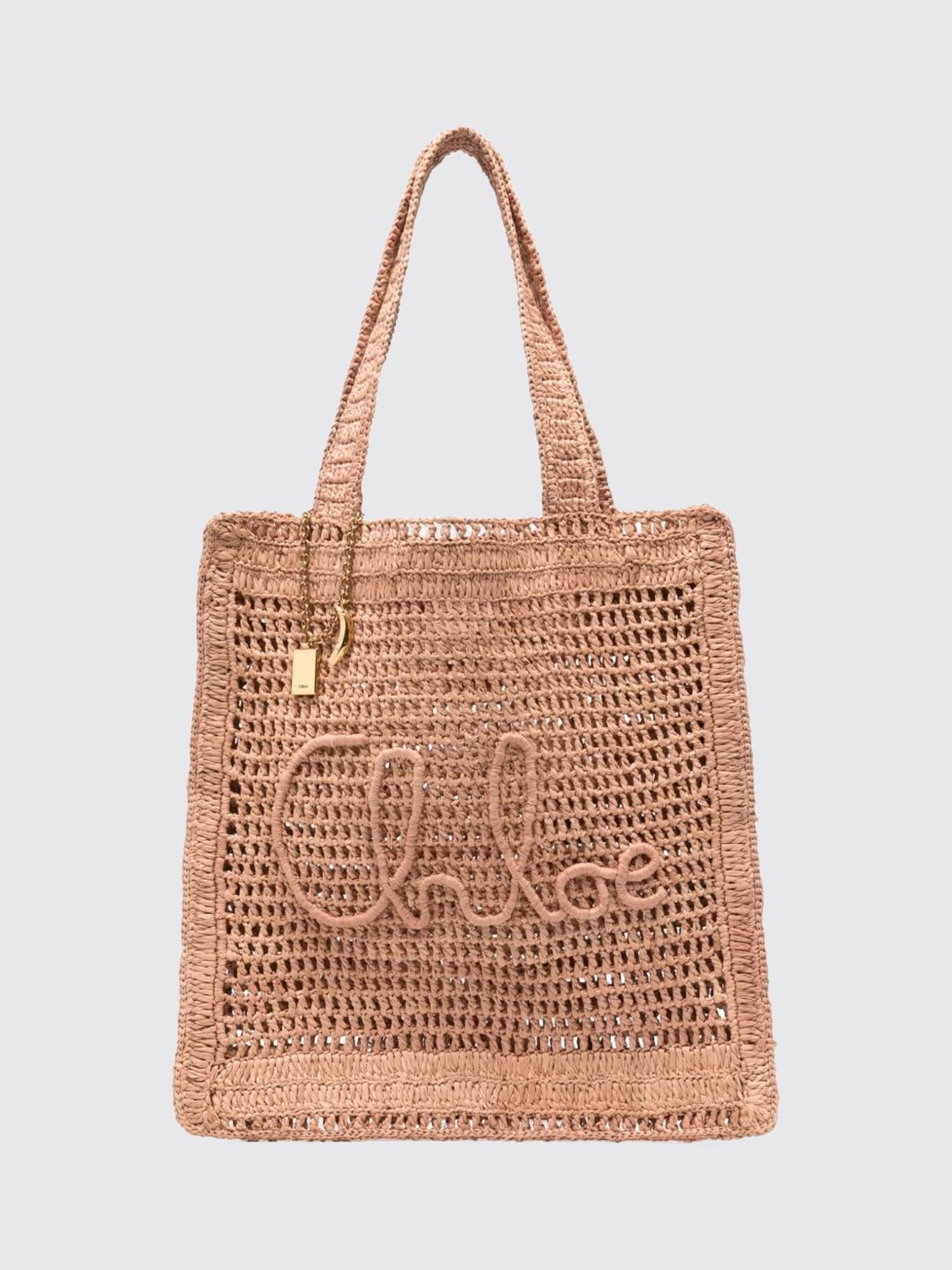 summer banana crochet raffia shoulder bag chloé with embroidered logo and charm