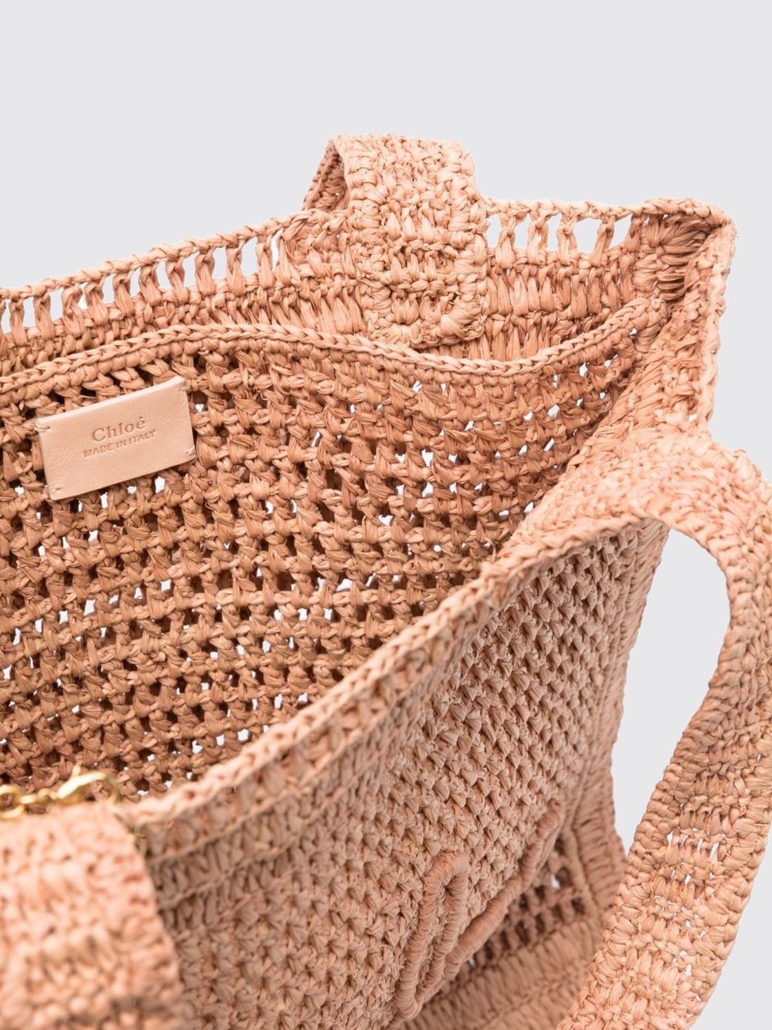 summer banana crochet raffia shoulder bag chloé with embroidered logo and charm