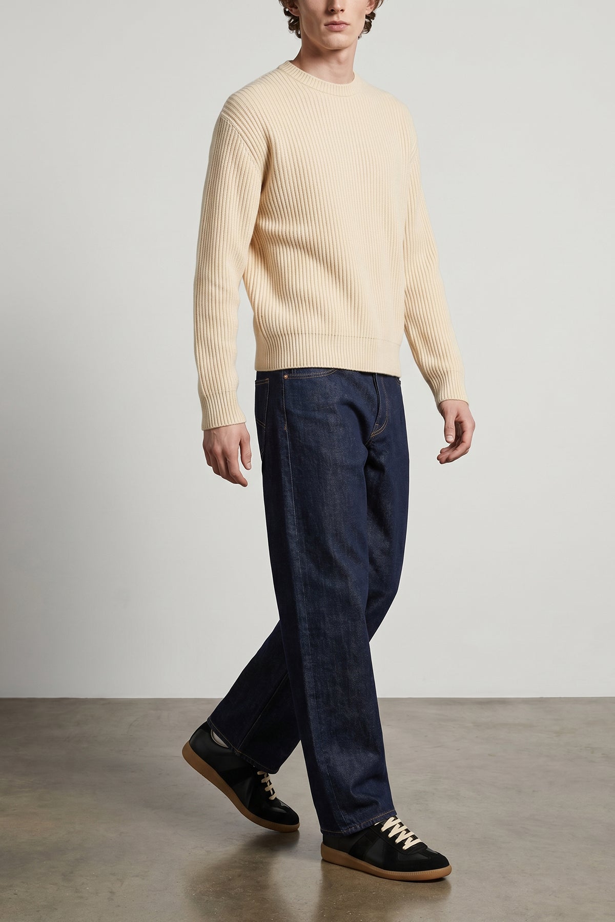 fishermans rib sweater in heavy ribbed wool