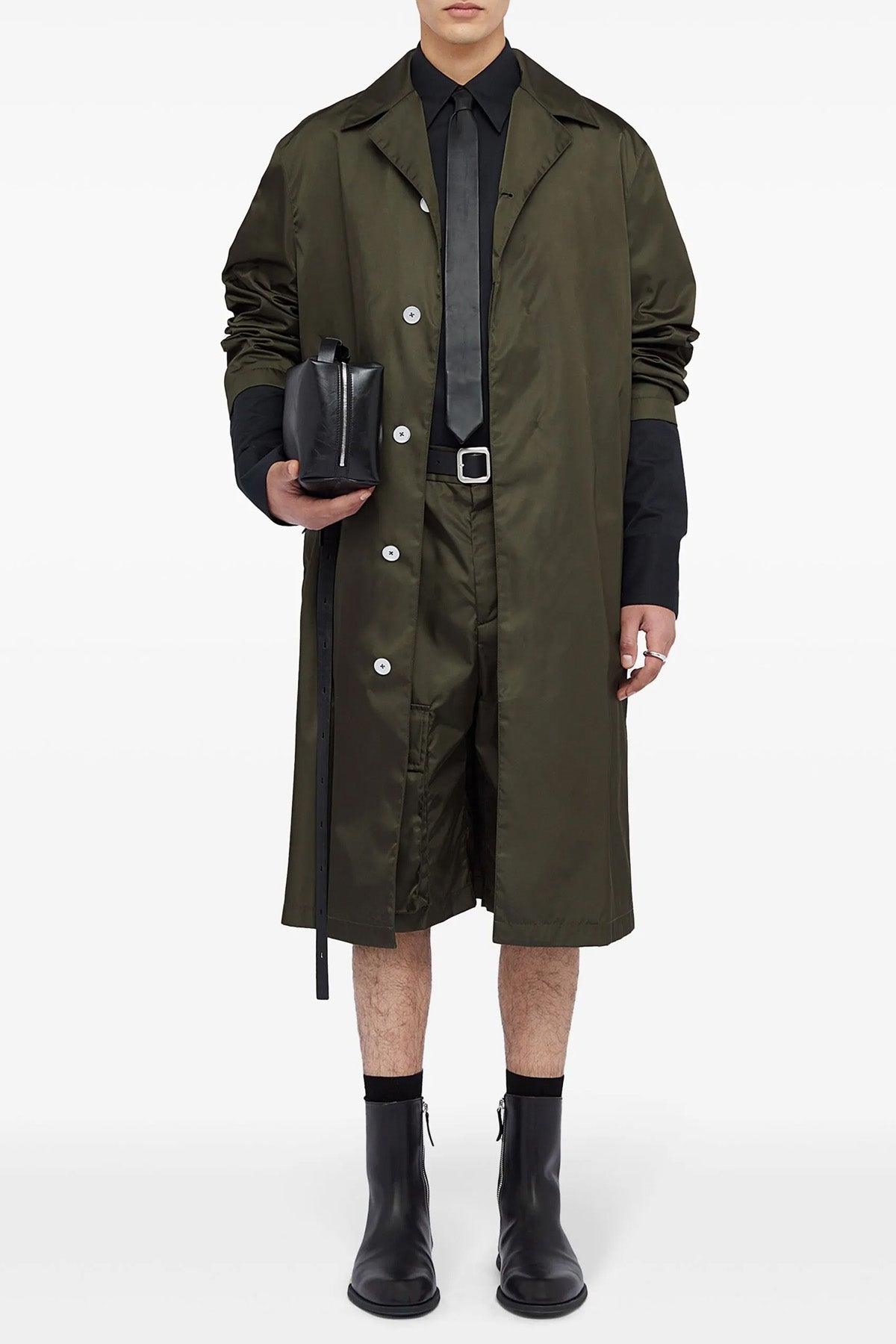 single-breasted nylon twill trench coat