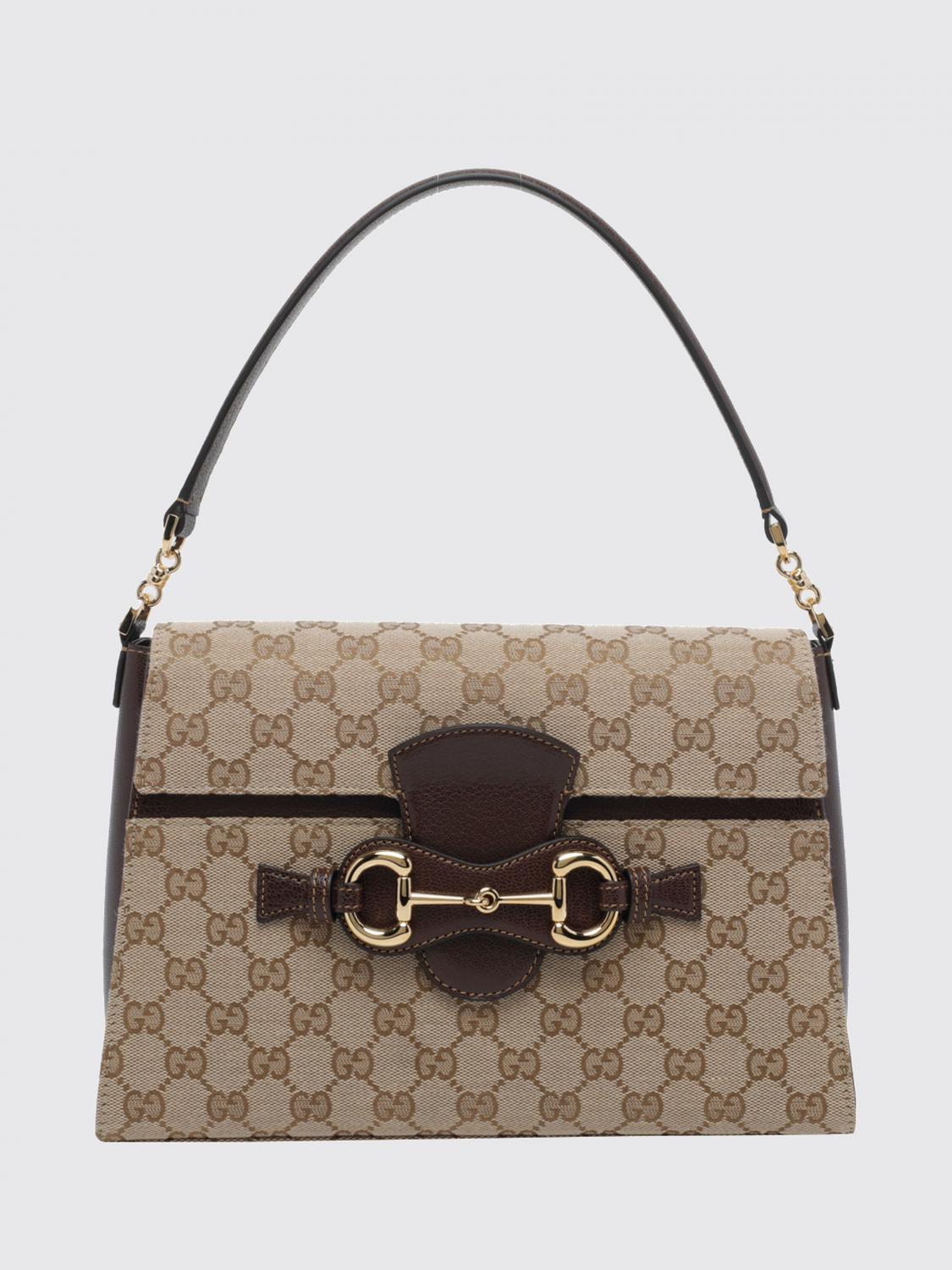 horsebit duomo shoulder bag in gg jacquard and leather
