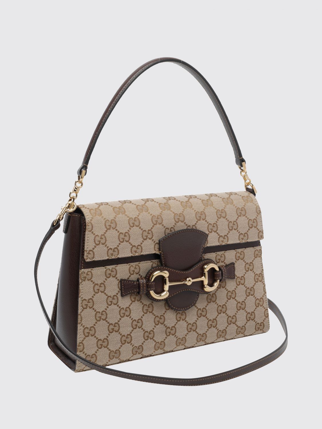 horsebit duomo shoulder bag in gg jacquard and leather
