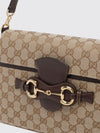 horsebit duomo shoulder bag in gg jacquard and leather