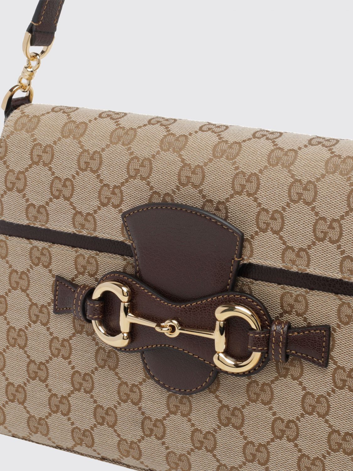 horsebit duomo shoulder bag in gg jacquard and leather