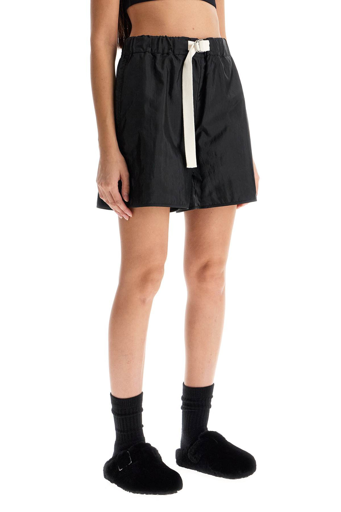 silk and nylon shorts with belt in a