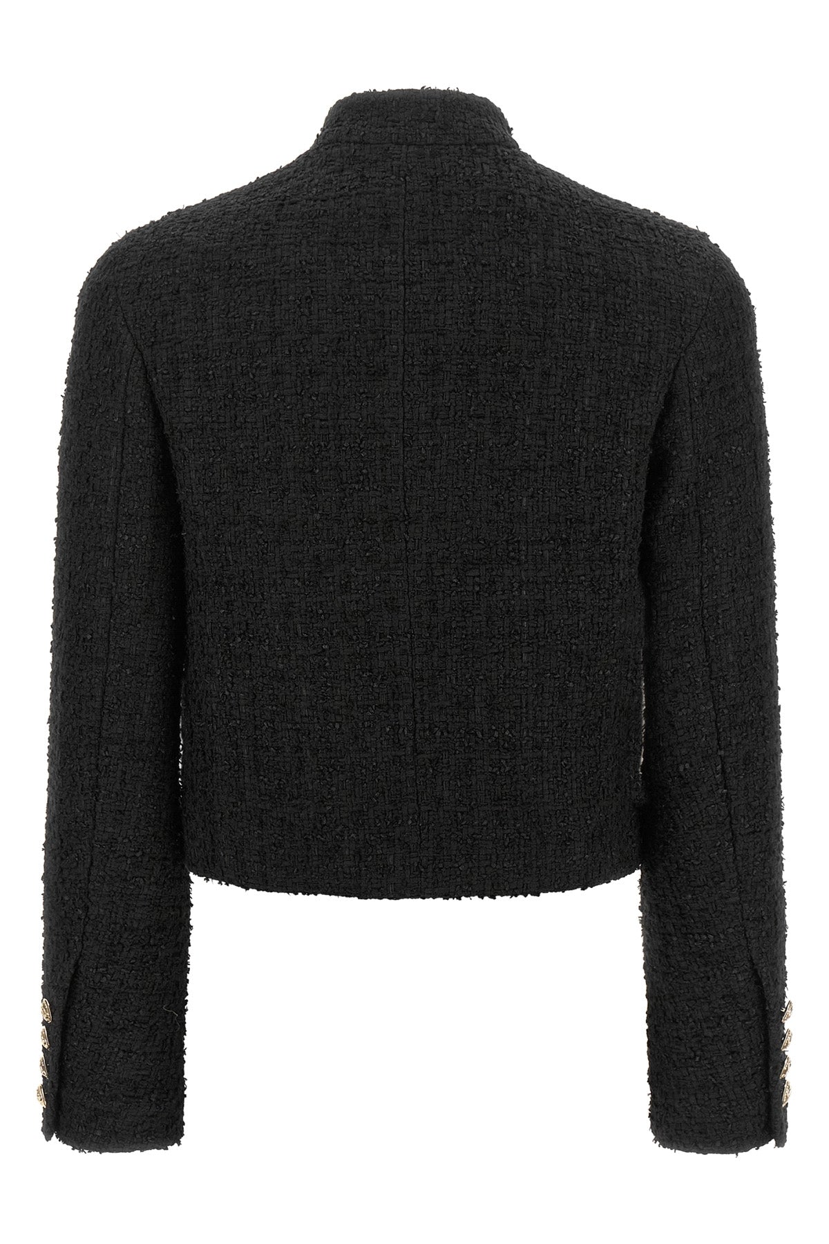 the balmain double-breasted tweed short jacket defines the wardrobe through a ri