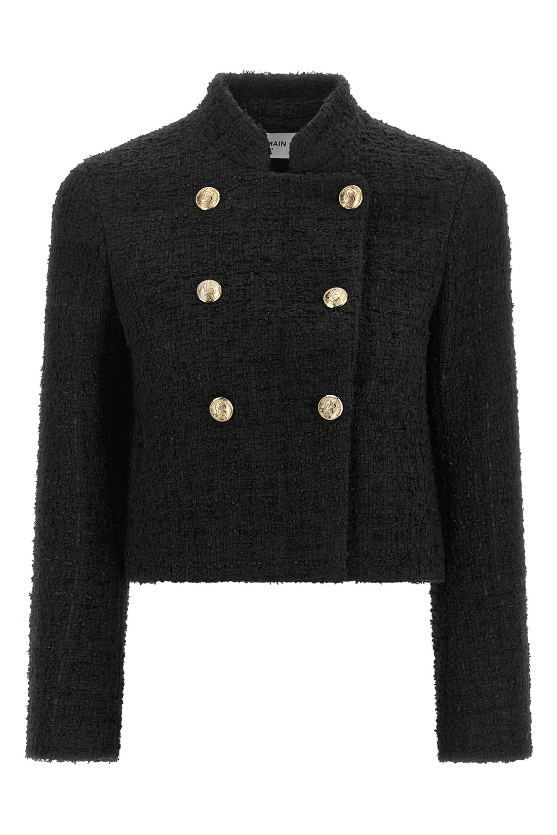 BALMAIN 38 the balmain double-breasted tweed short jacket defines the wardrobe through a ri