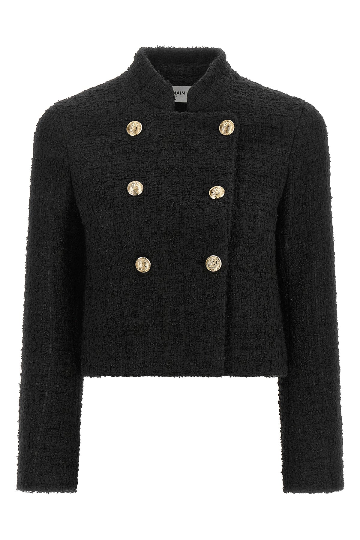 the balmain double-breasted tweed short jacket defines the wardrobe through a ri
