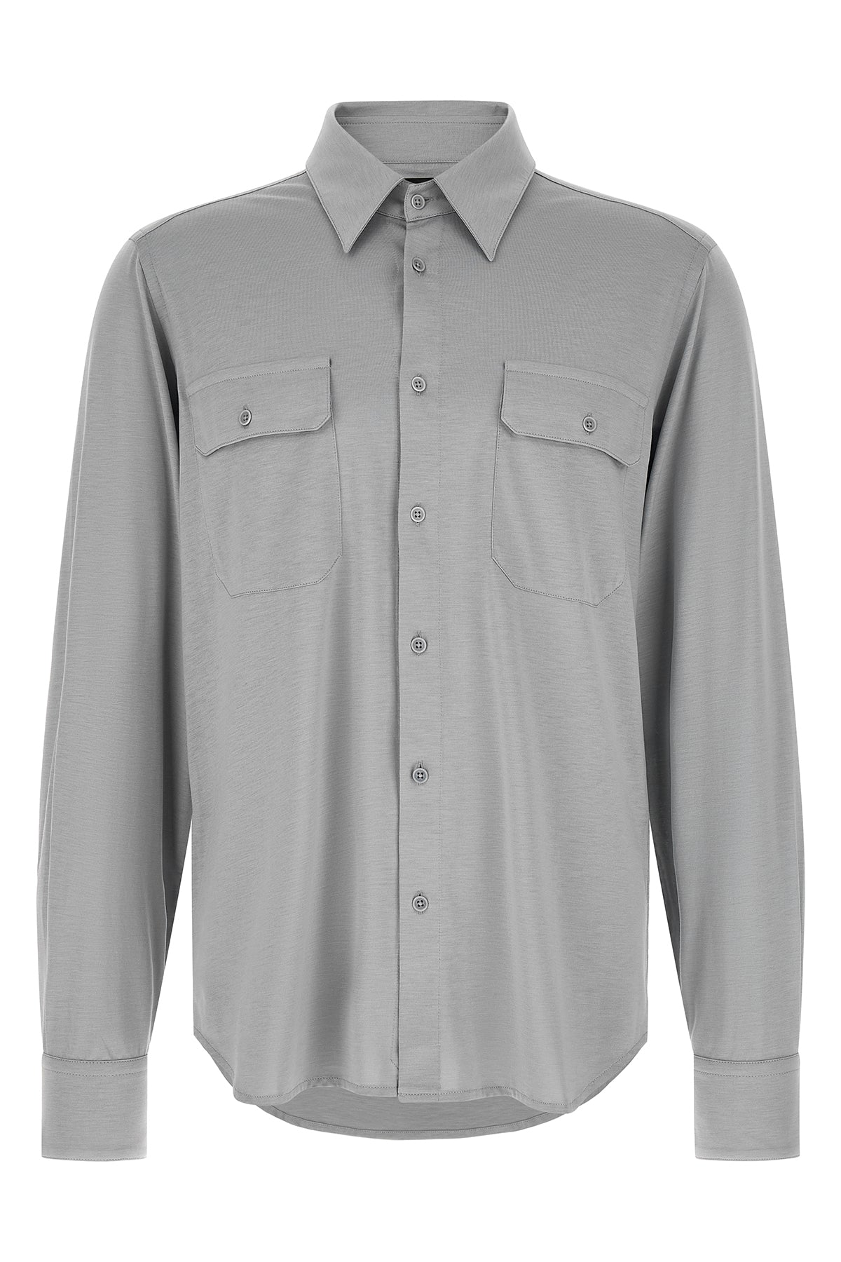 military-inspired shirt in silk and cotton blend