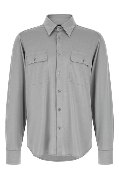military-inspired shirt in silk and cotton blend