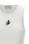 anchor embroidery sleeveless ribbed cotton top