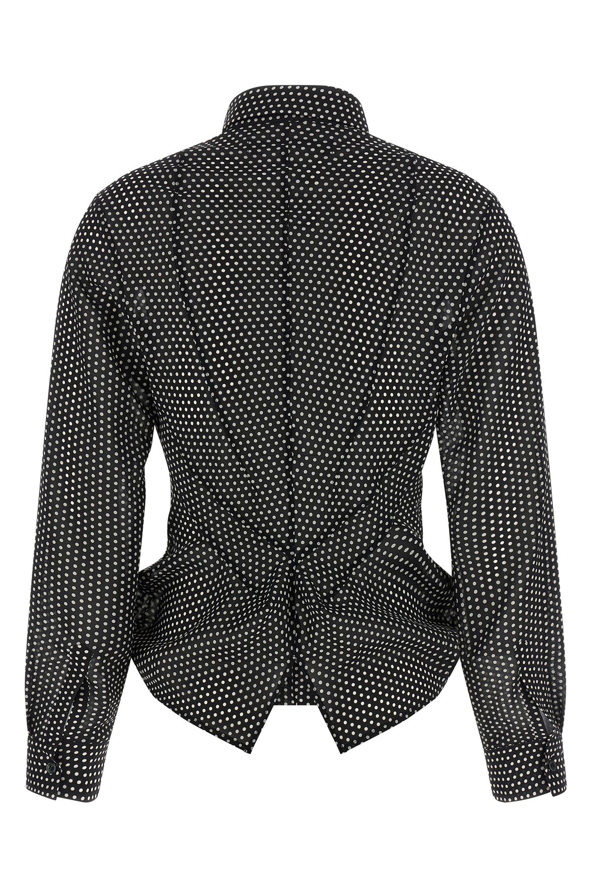 polka dot patterned silk-effect fabric shirt