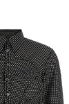 polka dot patterned silk-effect fabric shirt