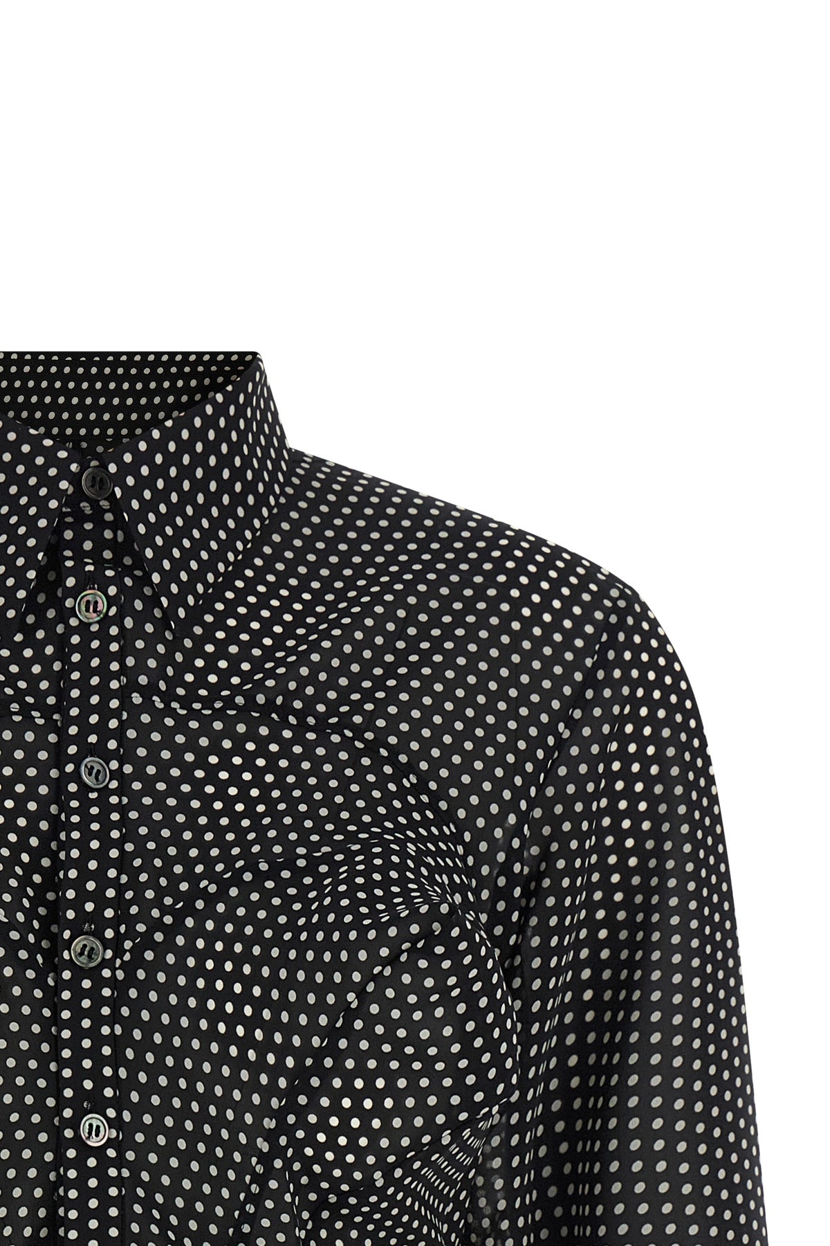 polka dot patterned silk-effect fabric shirt