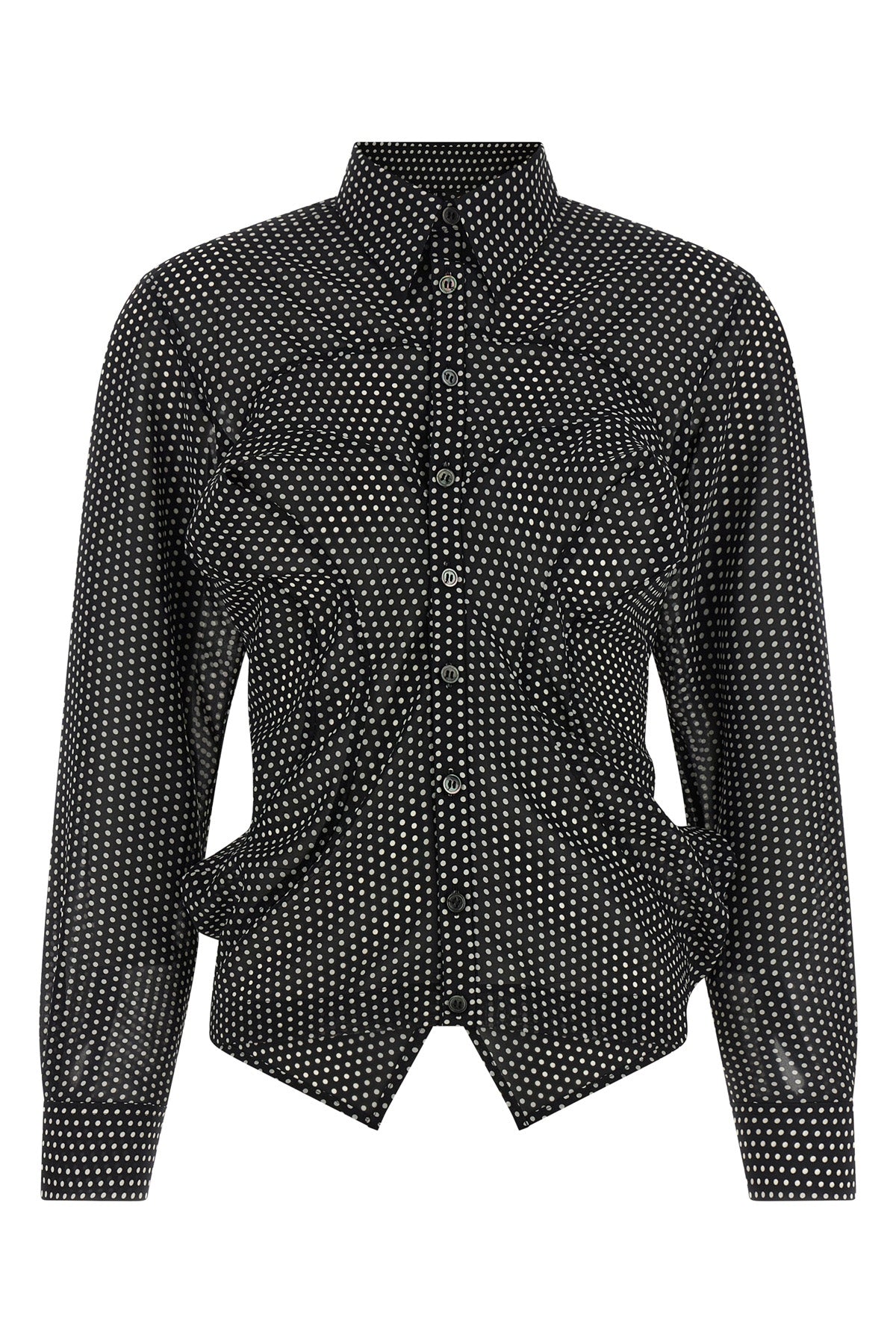 polka dot patterned silk-effect fabric shirt