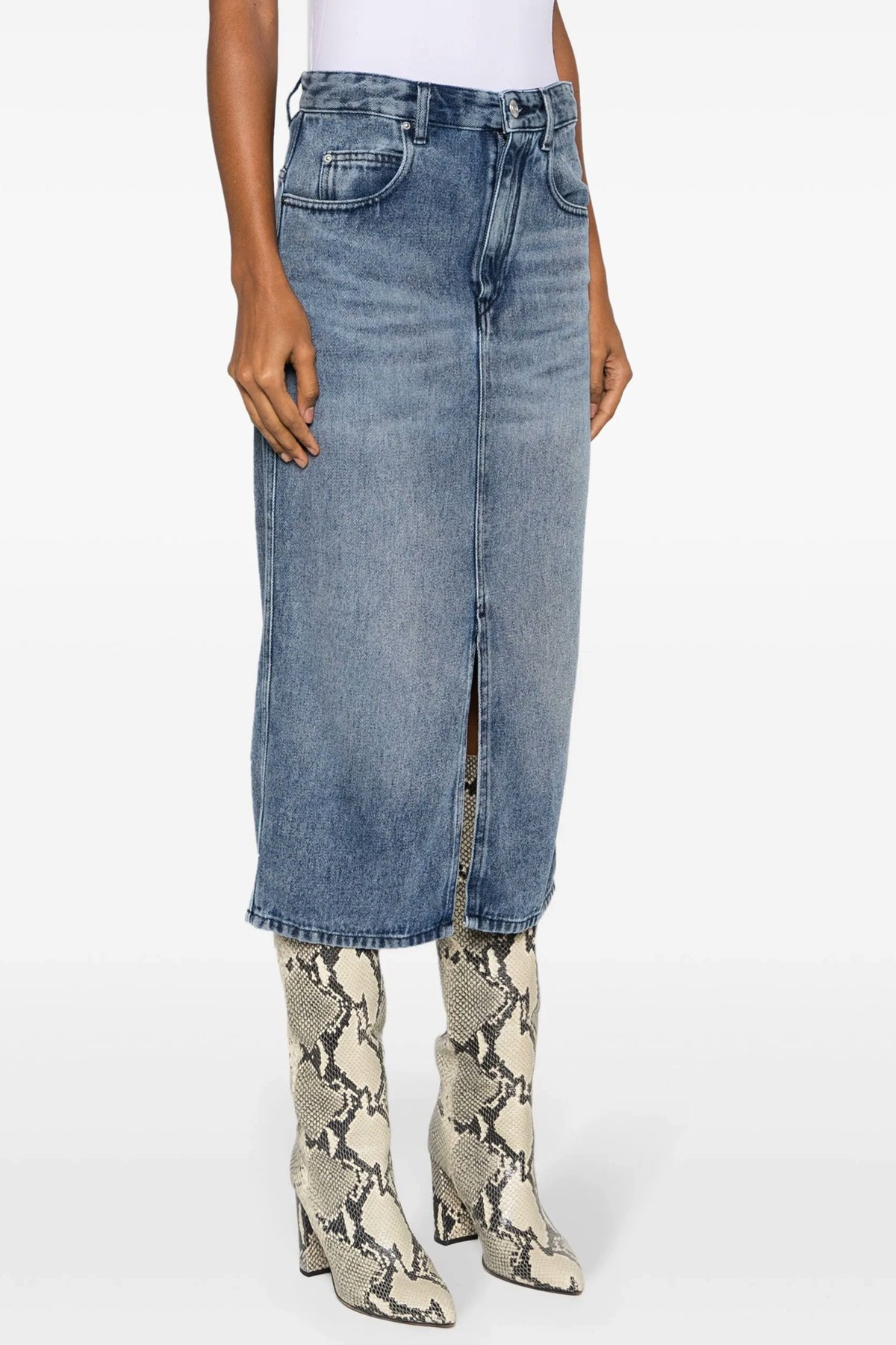 tilauria midi skirt in delavé cotton blend denim