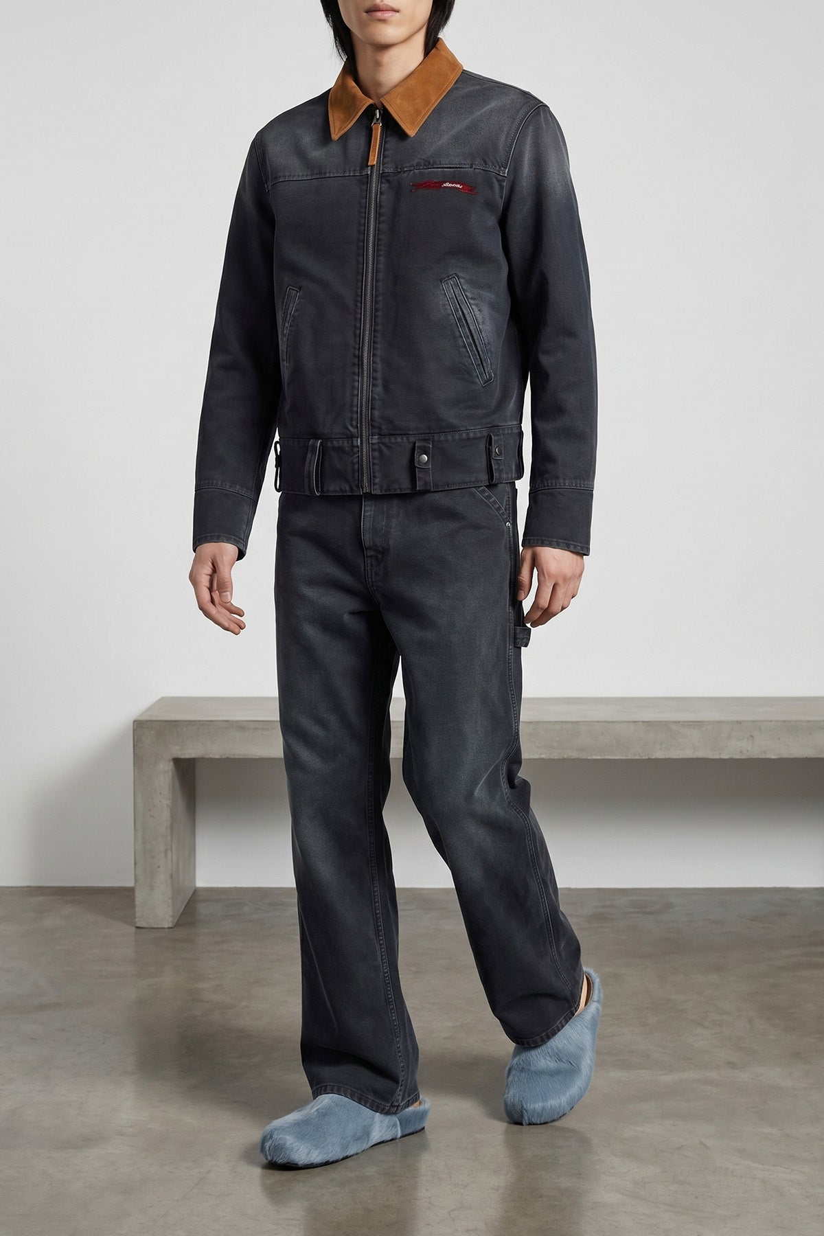 compact cotton canvas jacket dyed in a used-effect garment