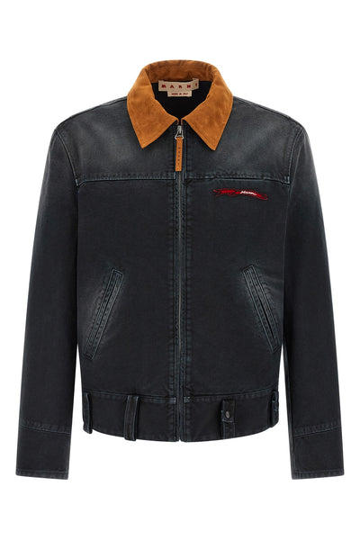 compact cotton canvas jacket dyed in a used-effect garment
