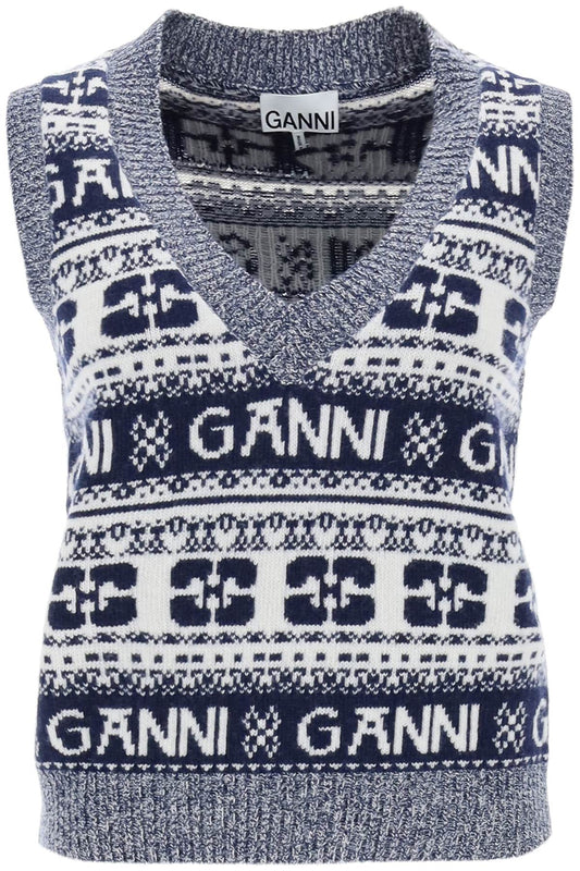 jacquard wool vest with logo pattern