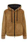 reversible hoodie in teddy-effect fleece and water-repellent nylon