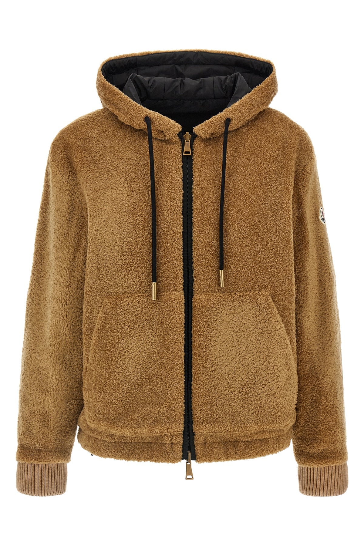 reversible hoodie in teddy-effect fleece and water-repellent nylon
