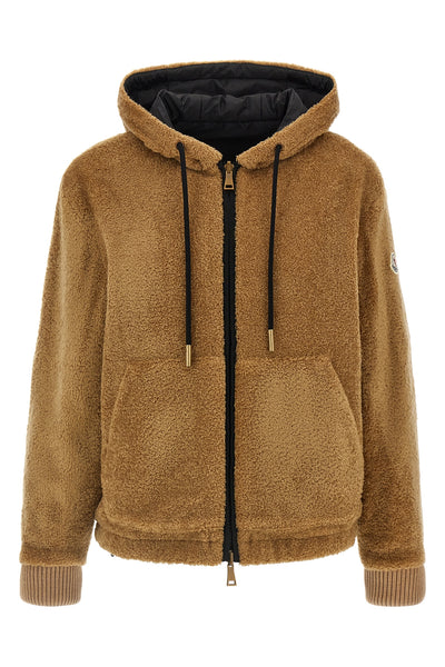 reversible hoodie in teddy-effect fleece and water-repellent nylon