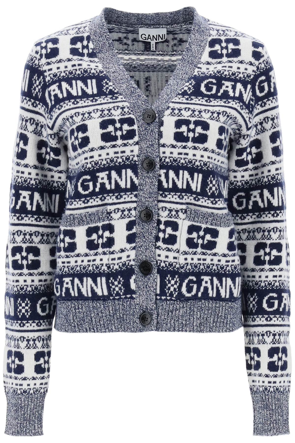 jacquard wool cardigan with logo pattern