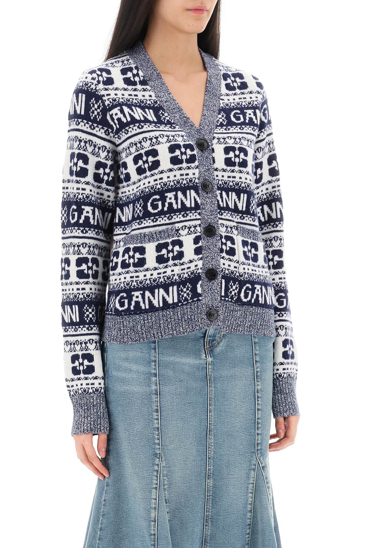 jacquard wool cardigan with logo pattern