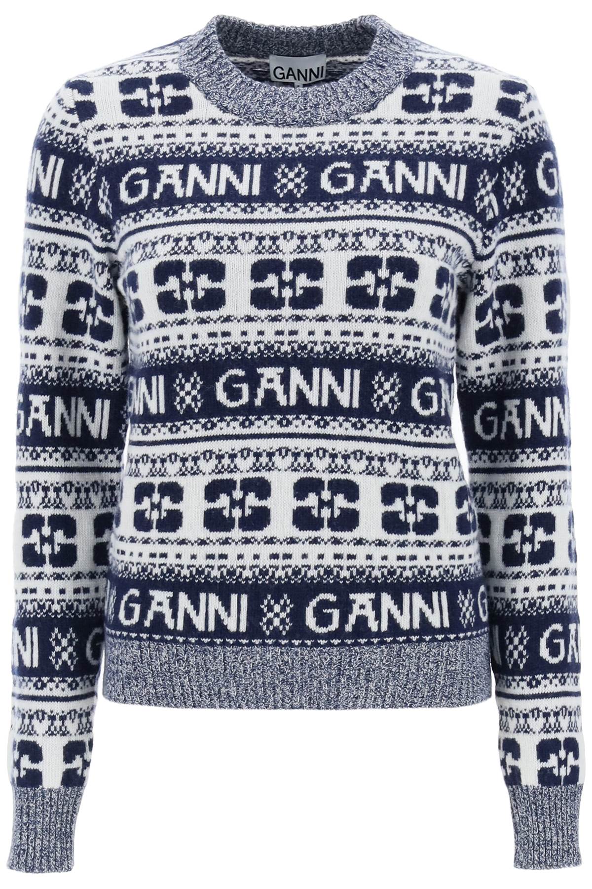 jacquard wool sweater with logo pattern