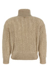 the agnona high neck sweater in beige tones is distinguished by a complex perfor