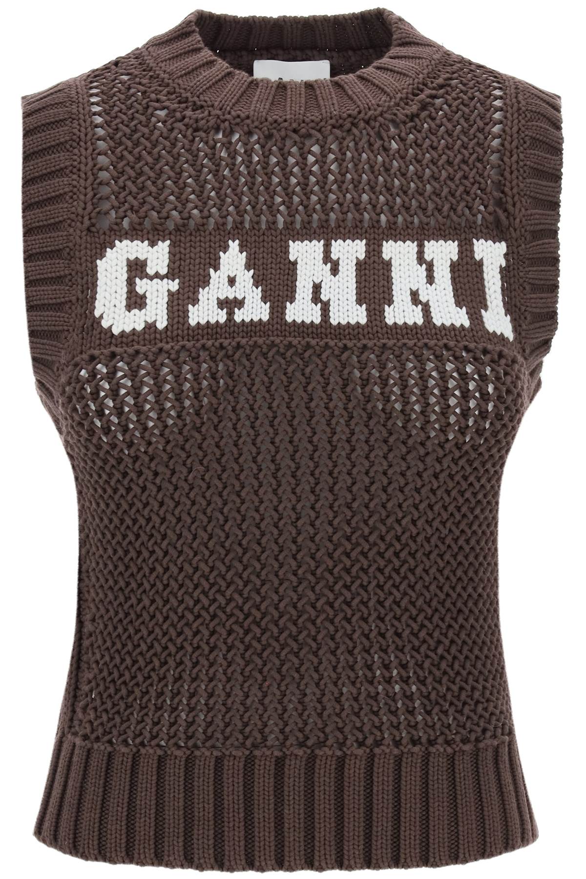 open-stitch knitted vest with logo