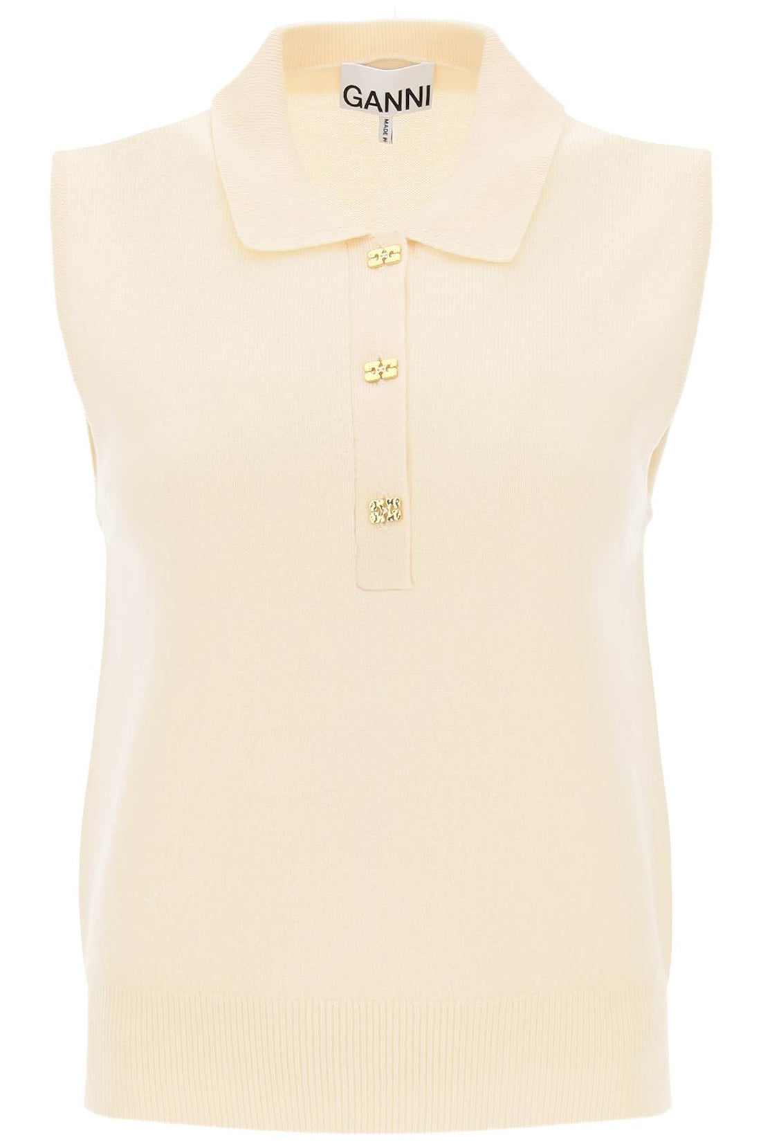 sleeveless polo shirt in wool and cashmere