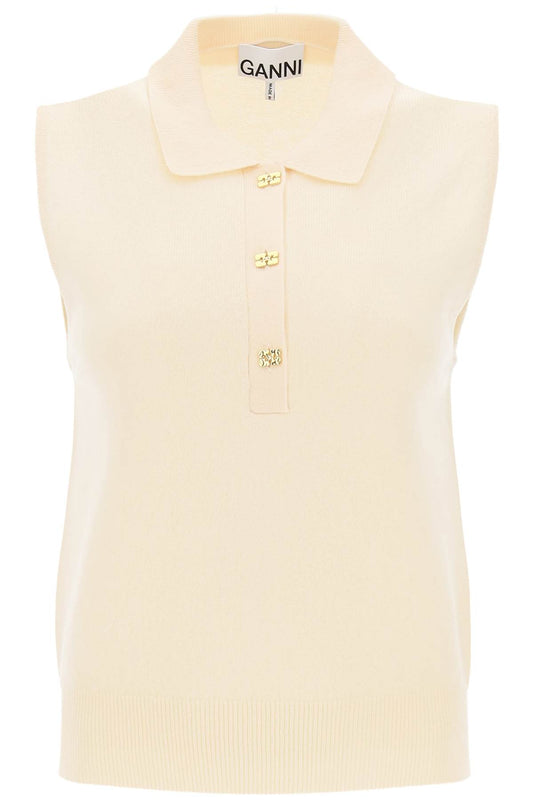 sleeveless polo shirt in wool and cashmere