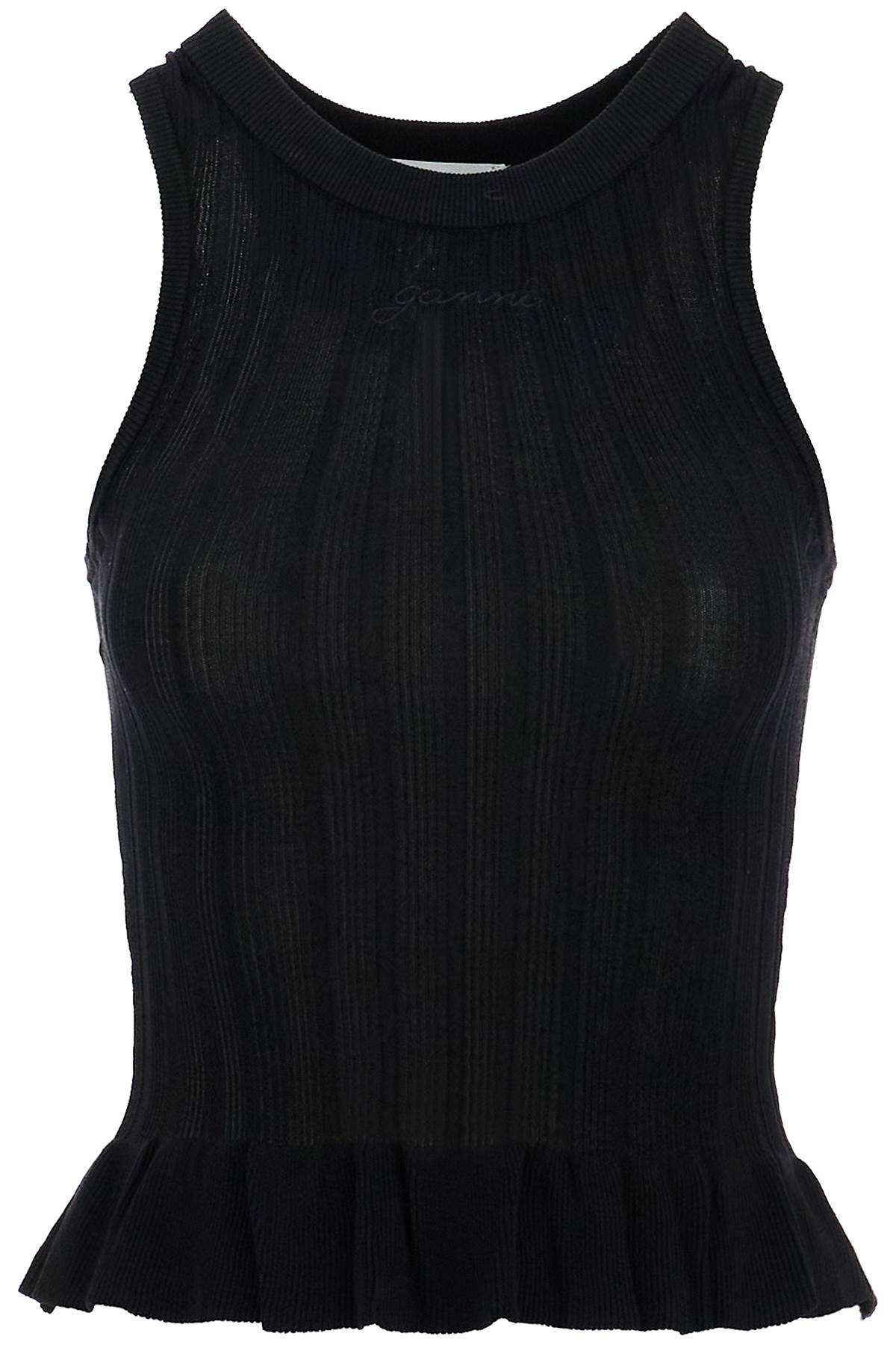 ribbed knit tank top with spaghetti straps