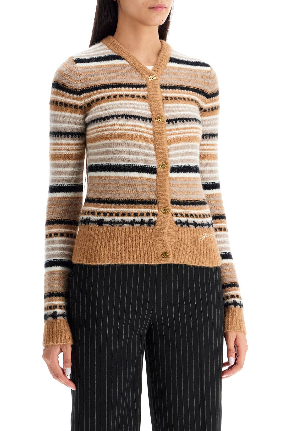 soft striped cardigan with fluffy