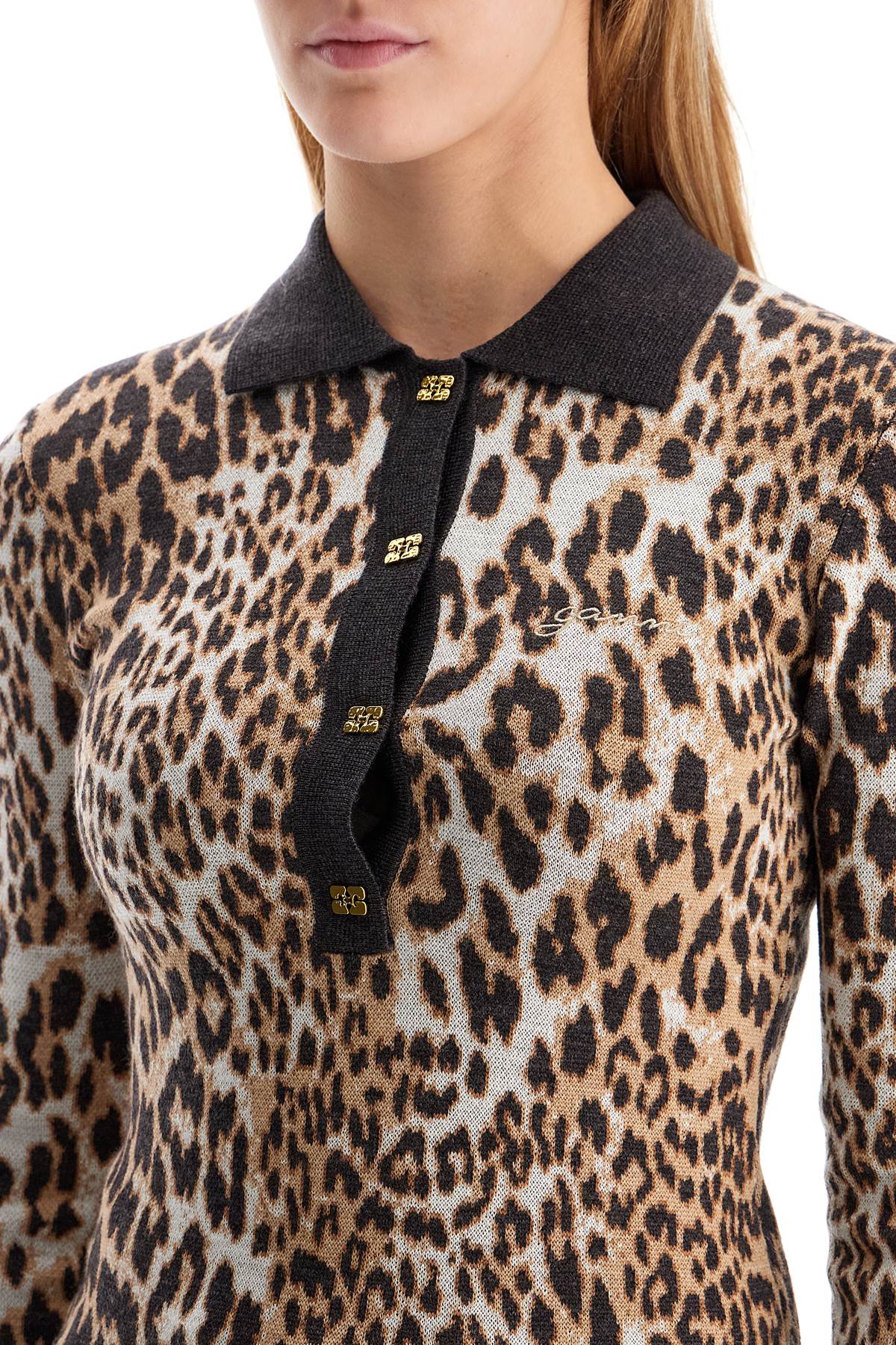 animal print jacquard knit polo