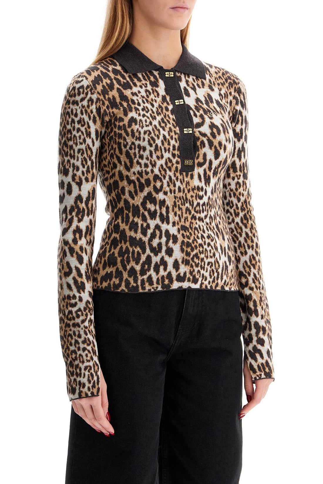 animal print jacquard knit polo