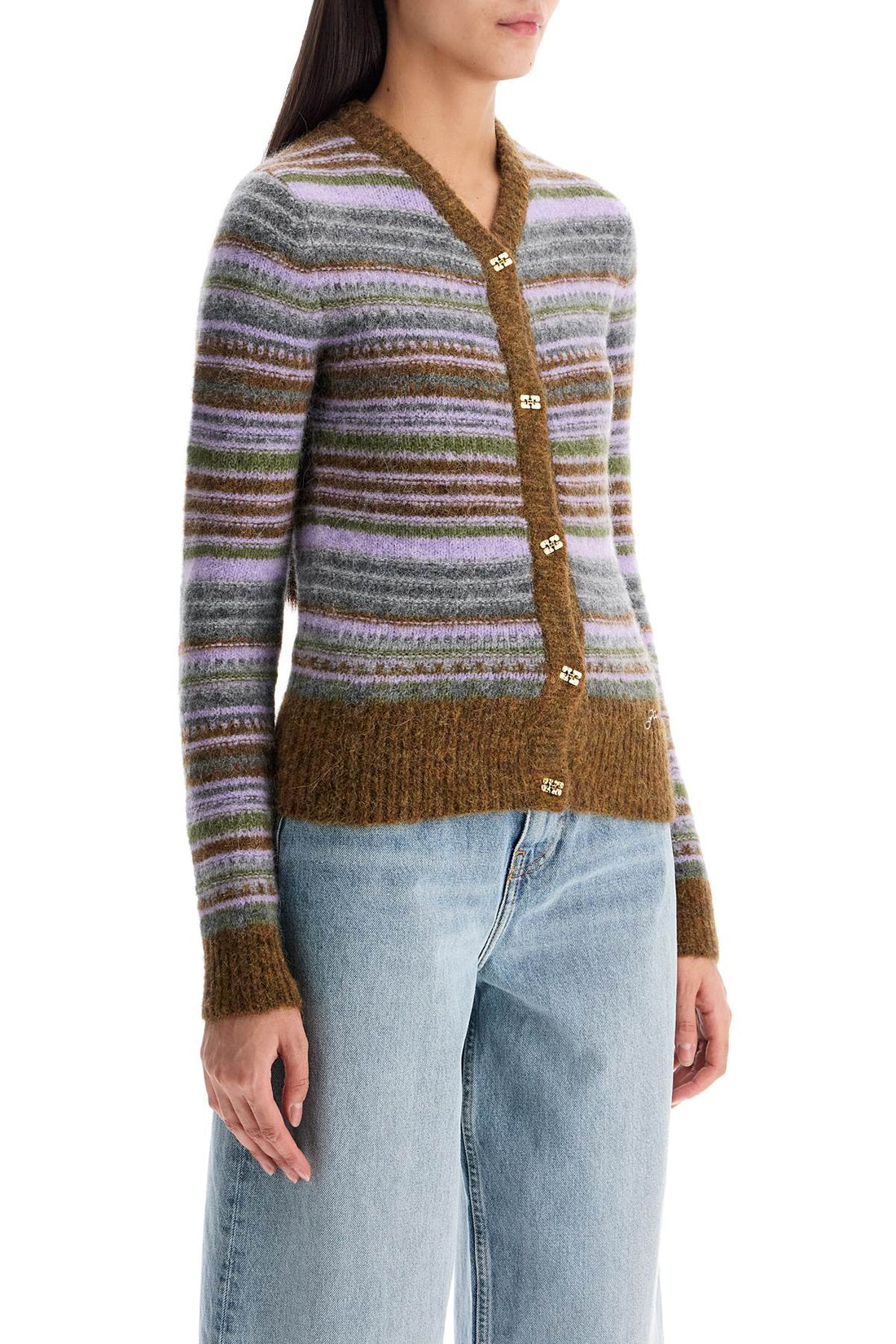 soft striped cardigan with fluffy