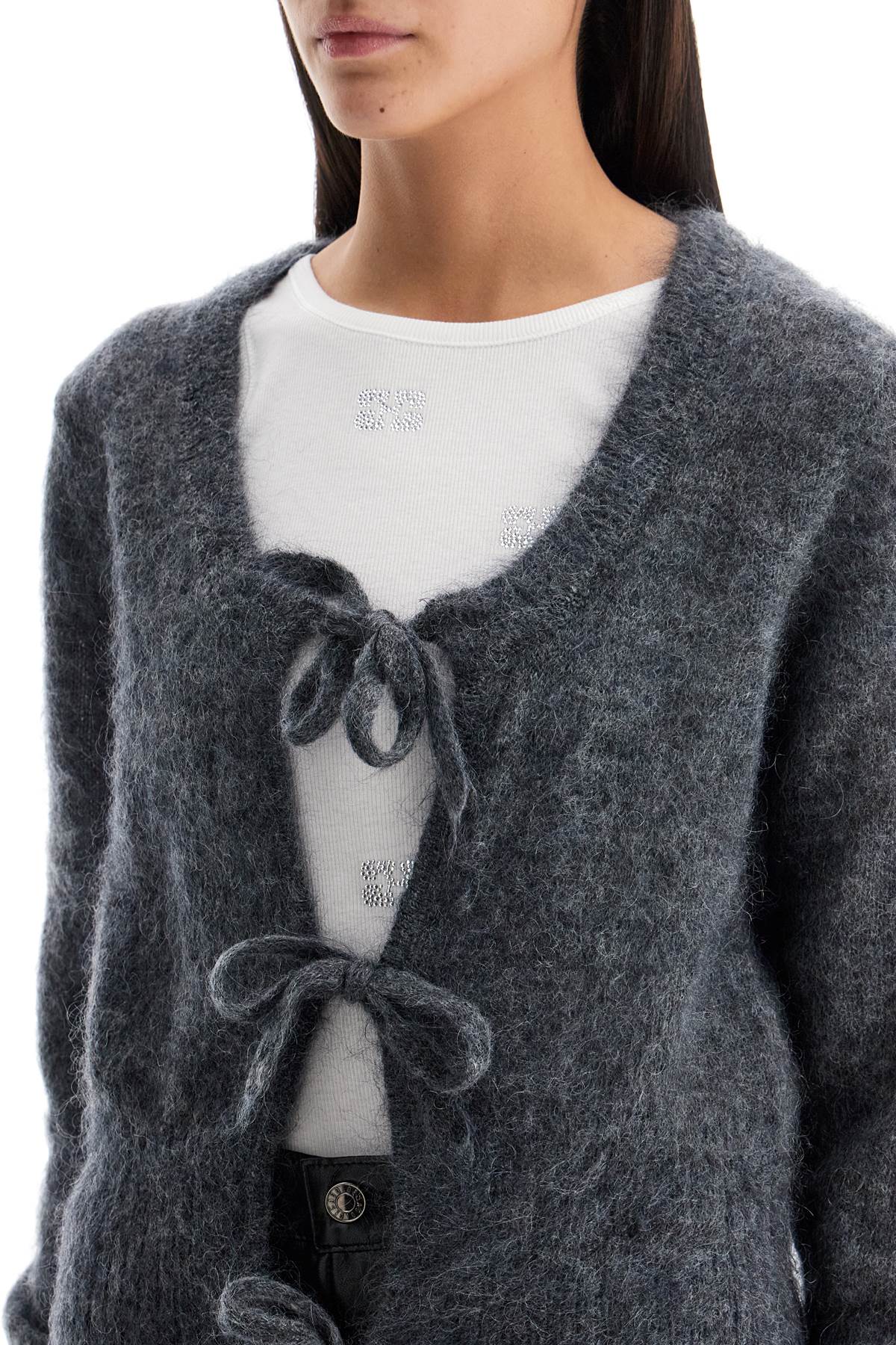 mohair cardigan with bow accents