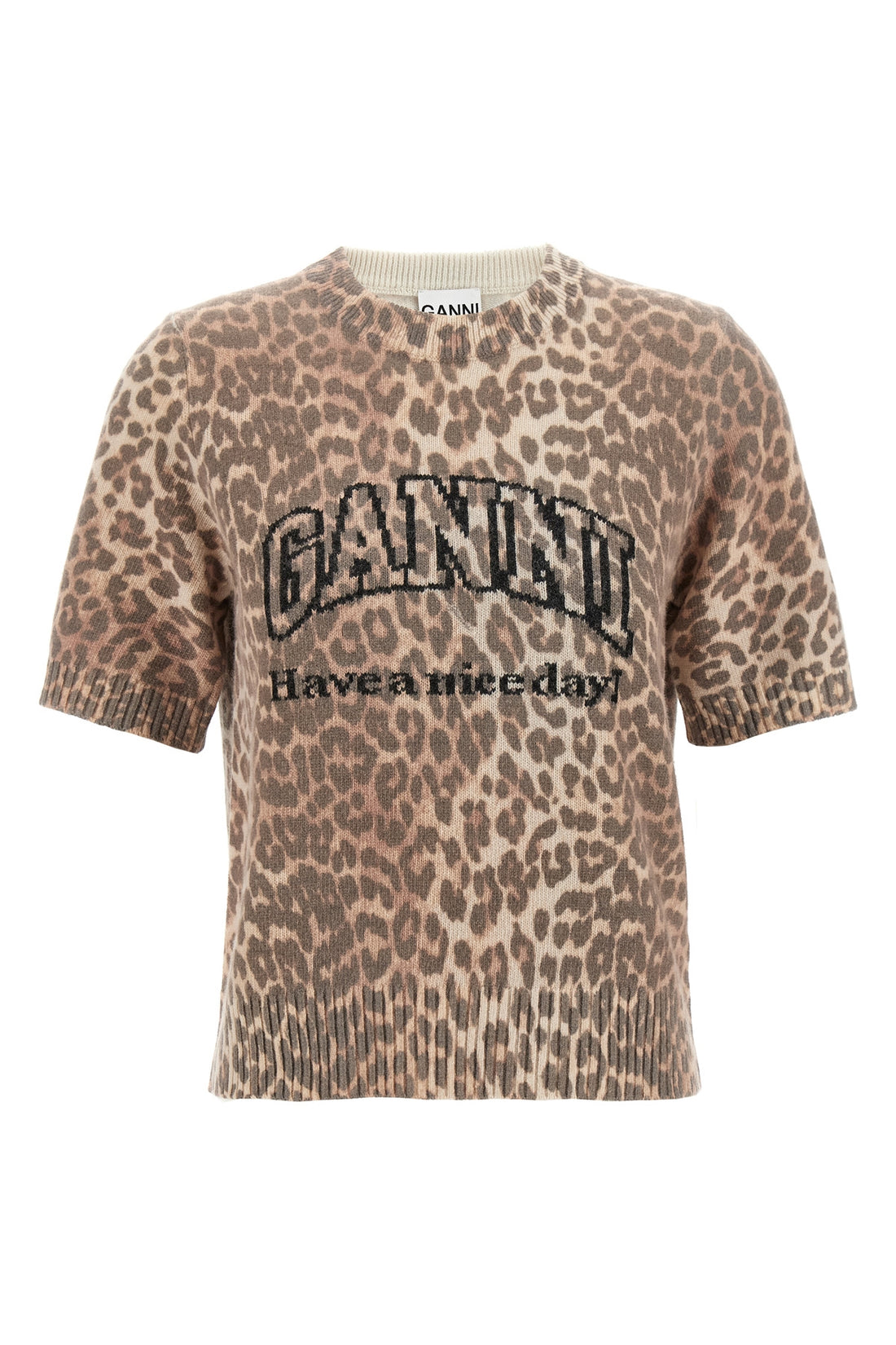 GANNI S leopard wool mix leopard-patterned wool t-shirt
