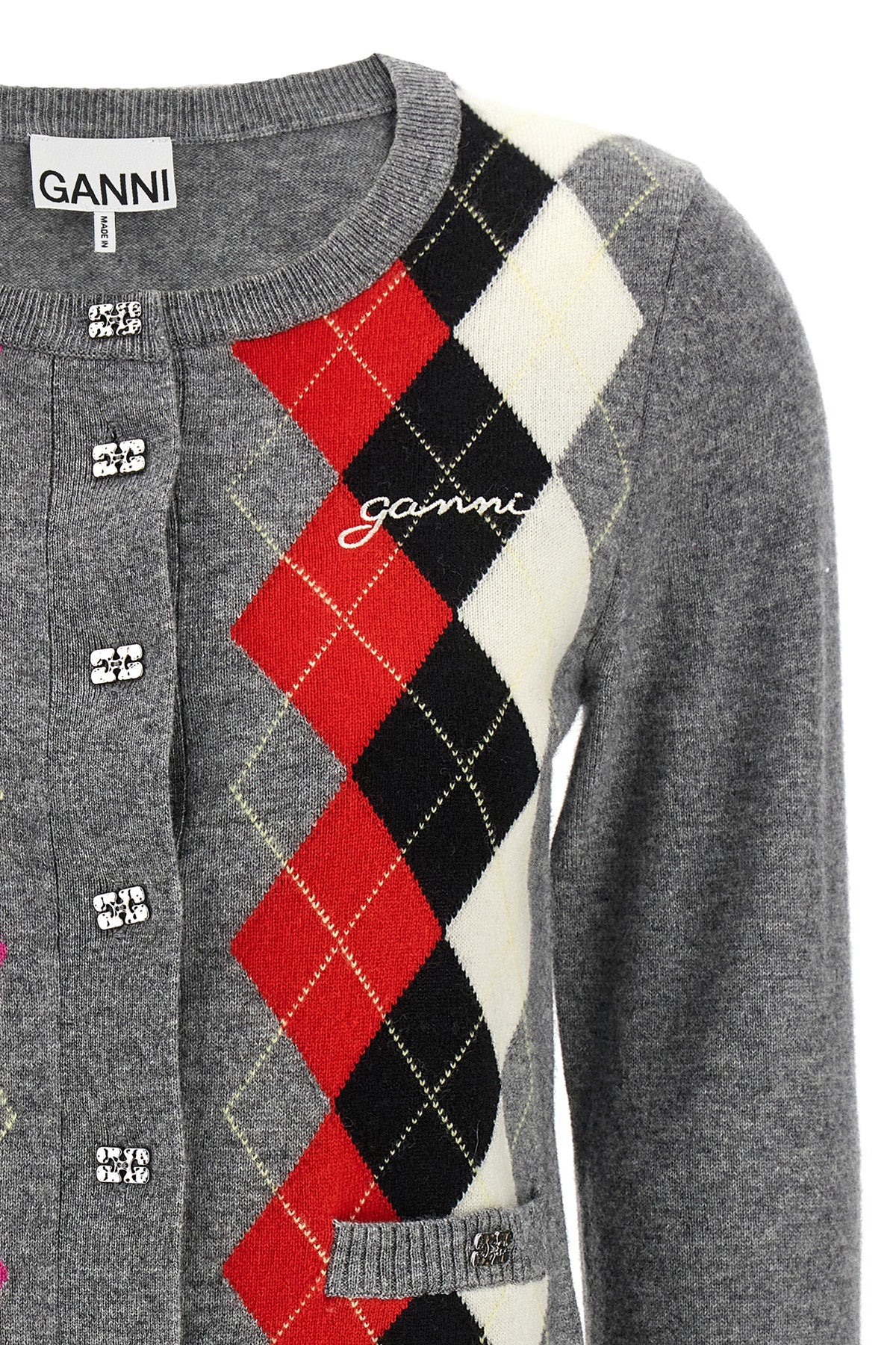 grey check merino wool and cashmere blend cardigan